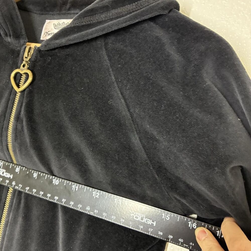 Yvette Mandell Hoodie Womens M Black Velour Full Zip Jeweled Crown Graphic y2k - Picture 6 of 8